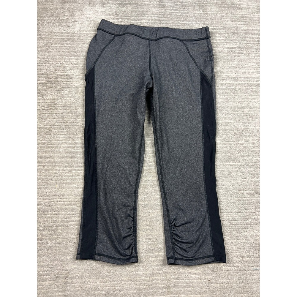 Kyodan Leggings Womens L Gray Capri Activewear Mesh Panel Ruched Heathered Pants